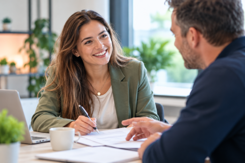 Professional in gesprek met een loopbaanadviseur over werk en ontwikkeling in de catagorie werken en loopbaan