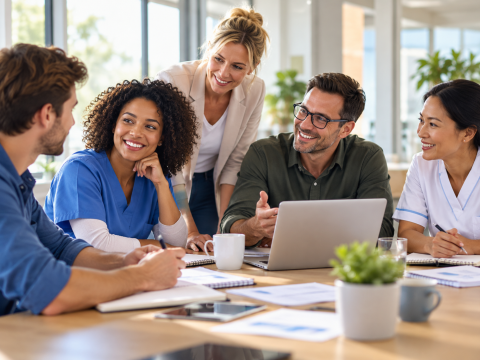 Werkgever en personeelsadviseurs bespreken personeelsinzet en samenwerking. personeel en werkgeverschap