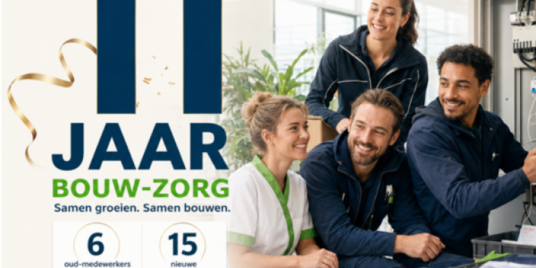 Medewerkers uit zorg, bouw, techniek en logistiek bij 11 jaar Bouw-Zorg Groep
